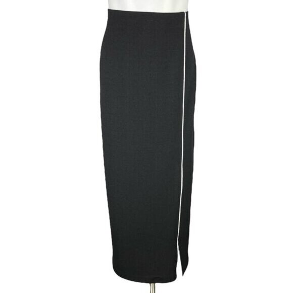 FRANK LYMAN Design Vintage Pull-On Maxi Skirt Sz 10 Front Slit White Piping - Picture 1 of 4
